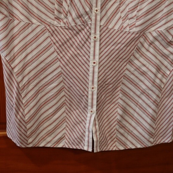 Olsen Europe Red White Striped Button Down Blouse Shirt Cotton Blend Size 12 - Picture 7 of 11